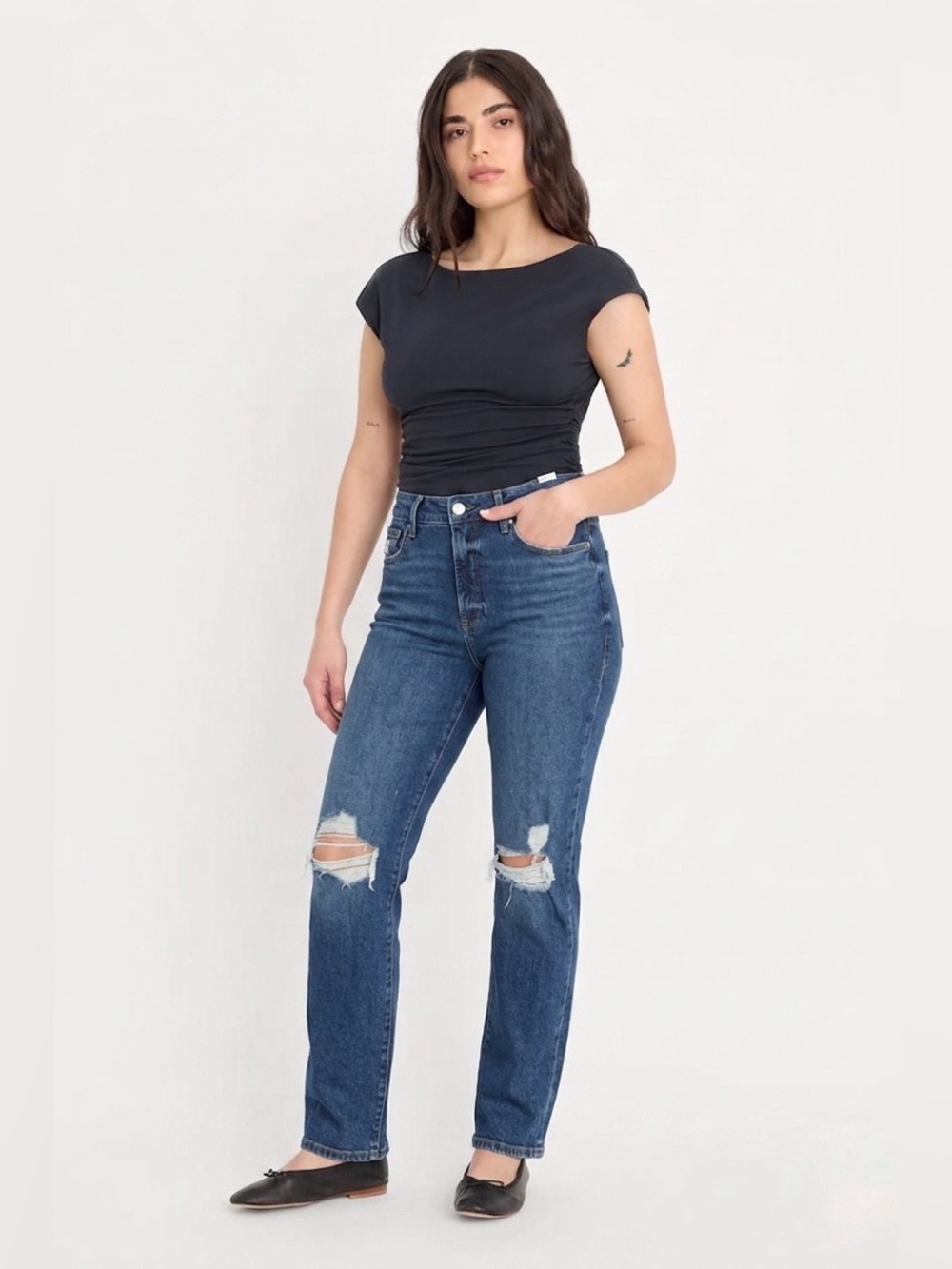 094 GOOD AMERICAN Women's 'Good Legs' Straight Distressed Jeans - Blue, Sz 15